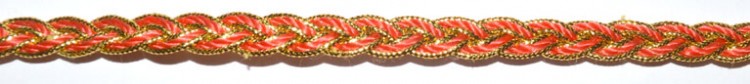 Тесьма "Косичка" с люрексом, цвет - красный \ золото, 1 м. 