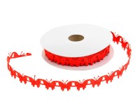 Лента тканевая "Бабочки", цвет - красный, 2 см. х 1 м.  