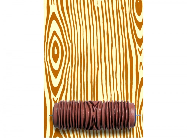 Валик для декоративных работ с рукояткой, эффект "текстура дерева