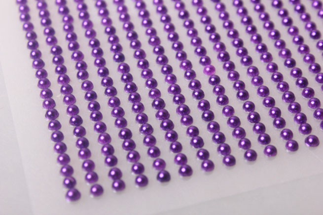 Самоклеющиеся половины жемчужин, цвет - фиолетовый, 1404 шт., 3 мм.  