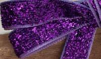  Лента бархатная голографическая, цвет - темно-фиолетовый, 10 мм, 1 м.  