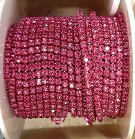 Стразовая цепь, цвет -  ярко-розовый в ярко-розовой металлической оправе, размер страз SS 6 (2 мм.), 1 м.  