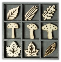 Декоративные элементы из дерева "Грибы и листья"
