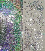 Объемные наклейки с глиттером "Новогодние украшения", цвет - серебро с серебряным голографическим глиттером (Нидерланды) 