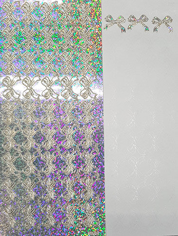 Объемные наклейки с глиттером "Бантики", цвет - серебро с серебряным голографическим глиттером (Нидерланды)   