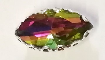 Кабошон "мини" , цвет -  зелено-фиолетовый в серебре, 13  х 7  мм., 