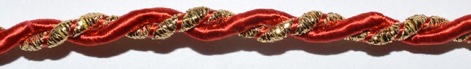 Шнур крученый, цвет - красный\ золото, 1 м.  