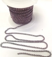 Стразовая цепь, цвет -  сиренево-розовый в серебре, размер страз SS 6 (2 мм.), 1 м.         
