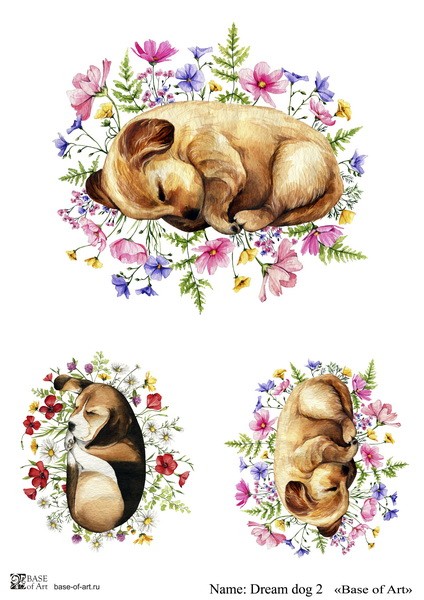 Декупажная карта Base Of Art "Dream dog" №1, А4                  