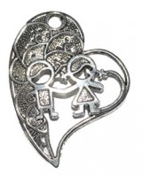 Декоративная подвеска "Сердце Он и Она", цвет - серебро  