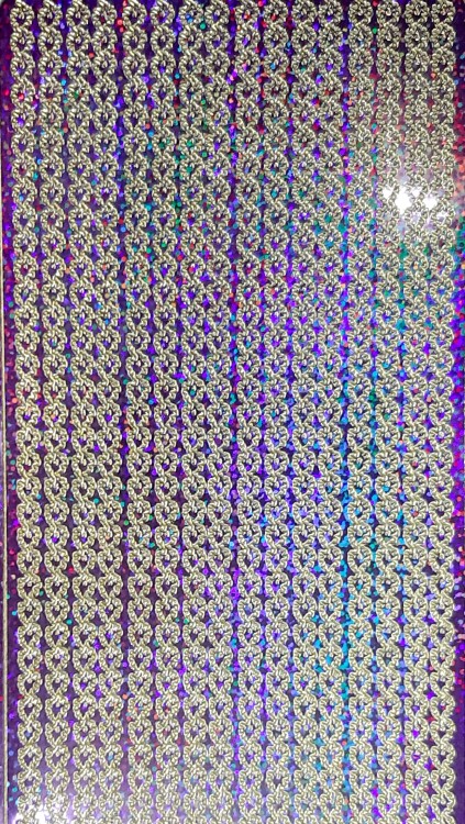 Объемные наклейки "Узор с фиолетовым глиттером", цвет - золото с фиолетовым глиттером, 16 полос   