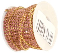 Стразовая цепь, цвет - розовый в золоте, размер страз SS10 (2,8 мм.), 1 м. 