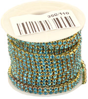 Стразовая цепь, цвет - голубой в золоте, размер страз SS10 (2,8 мм.), 1 м. 