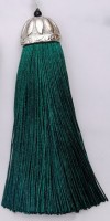 Кисточка декоративная с серебряной шапочкой, высота - 9 см., цвет - темно-зеленый