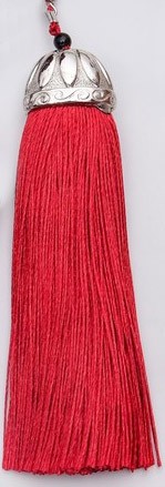 Кисточка декоративная с серебряной шапочкой, высота - 9 см., цвет - красный