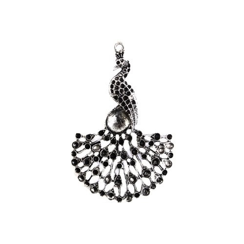 Металлический декоративный элемент "Павлин", цвет - черненое серебро     