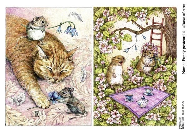 Декупажная карта Base Of Art "FUNNY POSTCARD" №4, А4                            