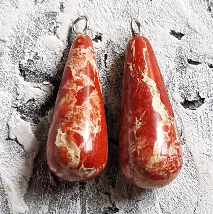 Бусина из натурального камня "Яшма", капля, 1 шт., 25х9 мм.