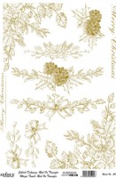 Трансфер - натирка декоративный  ''цветы пуансеттии', цвет - золото 