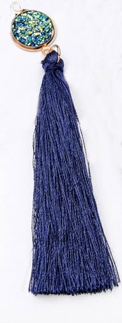 Кисточка декоративная с бусиной - пирит, высота - 8 см., цвет - синий