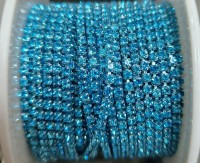 Стразовая цепь, цвет -голубой  ( бирюзовый) в синей оправе, размер страз SS 6 (2 мм.), 1 м.  