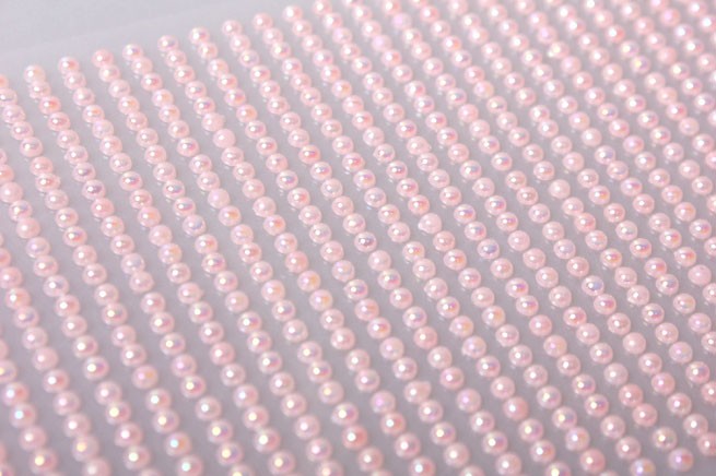 Самоклеющиеся половины жемчужин, цвет - розовый перламутровый, 1404 шт., 3 мм.   