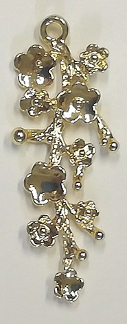 Декоративный элемент "Ветка цветущей вишни", цвет - золото  