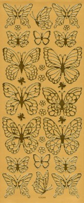 Металлизированные объемные  наклейки "Бабочки", цвет - золото 