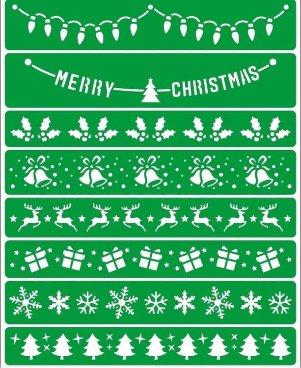 Трафарет на клеевой основе многоразовый "Новогодние Бордюры. Merry Christmas" , 20 х 25 см.   