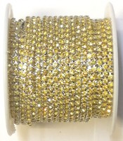 Стразовая цепь, цвет - желтый (цитрин)  в серебряной оправе, размер страз SS 6 (2 мм.), 1 м. 