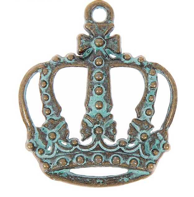 Металлический декоративный элемент "Корона", бронза и зеленая патина 