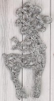 Украшение  "Резной олень", цвет - серебряный глиттер  