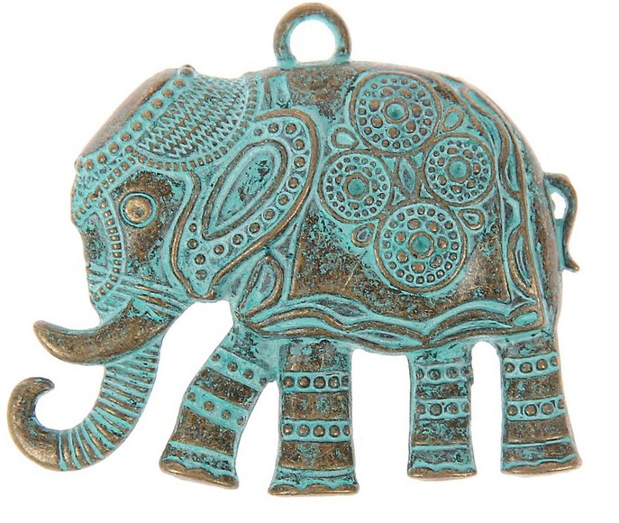 Металлический декоративный элемент "Индийский слон", бронза и зеленая патина 