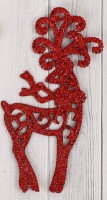 Украшение  "Резной олень", цвет - красный глиттер 