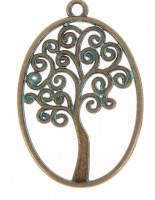 Металлический декоративный элемент "Дерево Климпта", бронза и зеленая патина 