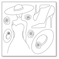 Салфетка рисовая с контуром рисунка "Silhouette art", "Женщина, туфелька, шляпа"