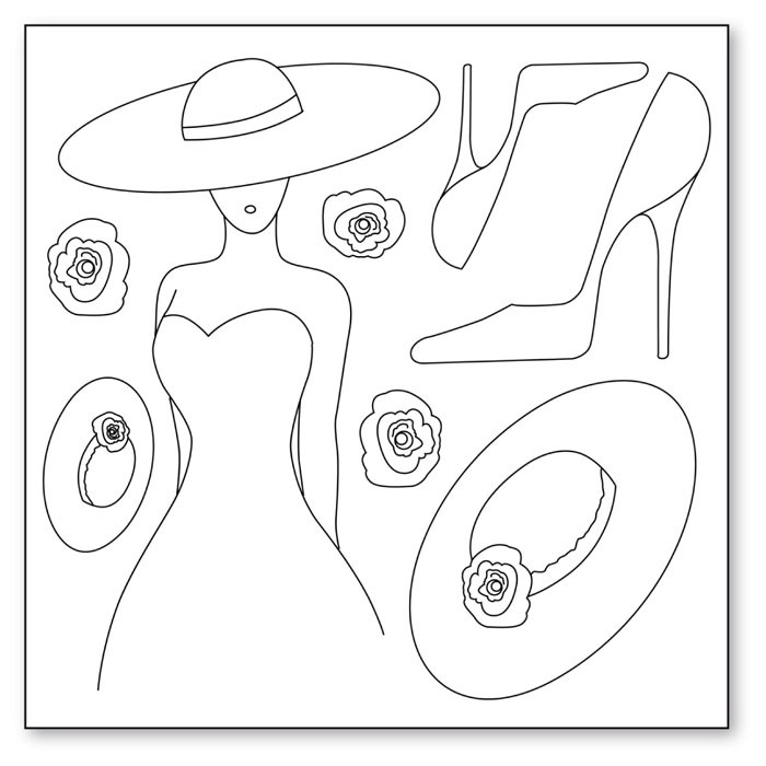 Салфетка рисовая с контуром рисунка "Silhouette art", "Женщина, туфелька, шляпа"