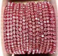 Стразовая цепь, цвет -  розовый в розовой металлической оправе, размер страз SS 6 (2 мм.), 1 м.  