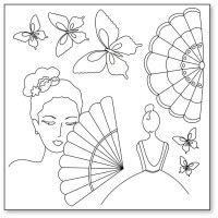 Салфетка рисовая с контуром рисунка "Silhouette art", "Женщина с веером" 