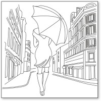 Салфетка рисовая с контуром рисунка "Silhouette art", "Женщина с зонтом" 