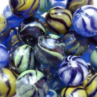 Галька стеклянная, круглая шарик, D-16 мм., цвет: синий с белым, синий с зеленым