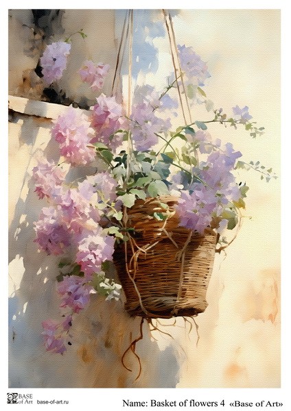 Декупажная карта Base Of Art "Basket of flowers" №4, А4          