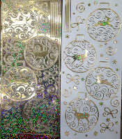 Объемные наклейки с глиттером "Шары с оленями", цвет - золото с золотым глиттером (Нидерланды) 