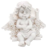 Декоративная фигурка 2D "Ангел - на качелях с розами", цвет - белый