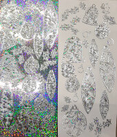 Объемные наклейки с глиттером "Новогодние игрушки - финифть", цвет - серебро с голографическим глиттером (Нидерланды) 