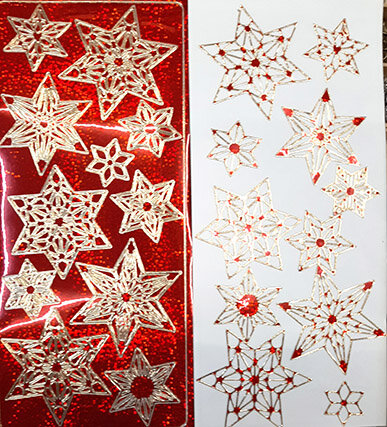 Объемные наклейки с глиттером "Звезды", цвет - золото с красным глиттером (Нидерланды) 