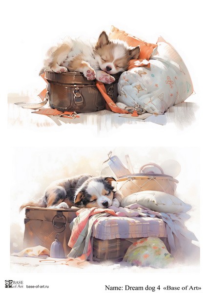 Декупажная карта Base Of Art "Dream dog" №4, А4            
