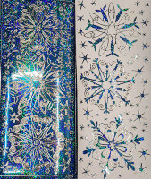 Объемные наклейки с глиттером "Снежинки", цвет - золото с голубым голографическим глиттером (Нидерланды)   