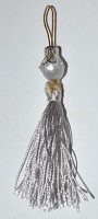 Кисточка декоративная с бусиной, высота - 8 см., цвет - серебро