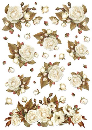 Рисовая бумага Stamperia, "Белые розы", 20 гр/кв.м. Размер 21 х 29,7 см.  